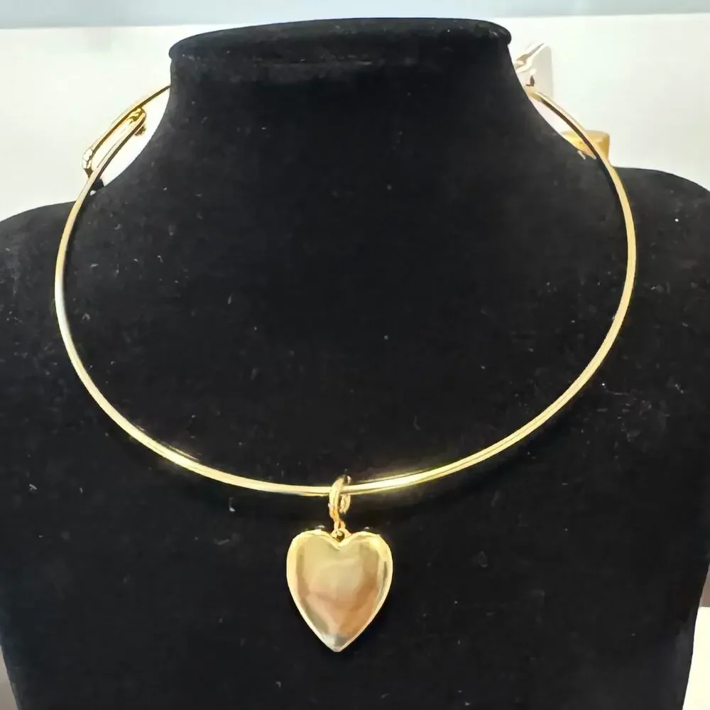 Madewell Emerald-Cut Crystal Wire Choker Heart Necklace Antique Gold NWT - Picture 3 of 9